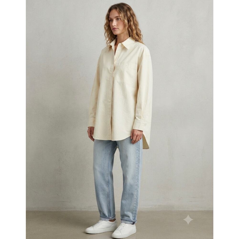 New something Navy ecru classic oversized blouse sz m $150 - Picture 2 of 6